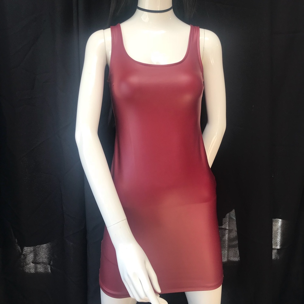 Pleather dark red mini dress